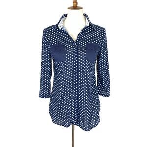Eden & Olivia Blue‎ White Polka Dot Blouse Small